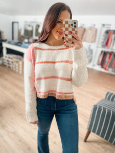 Mona Knit Stripe Pullover Sweater - White/Pink
