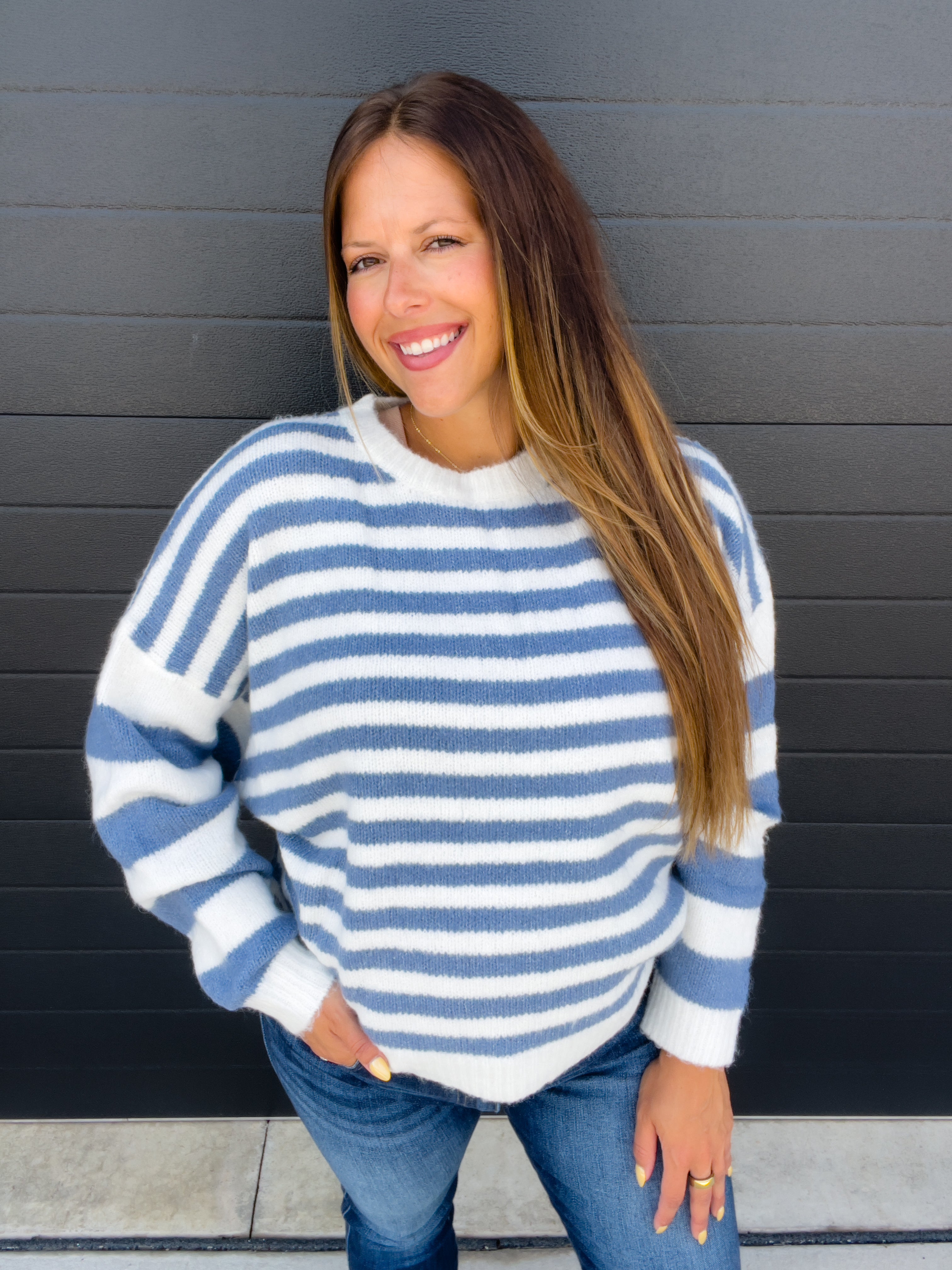 Mia Mixed Stripe Sweater - Denim/Ivory