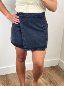 Wrap Denim Cargo Skirt