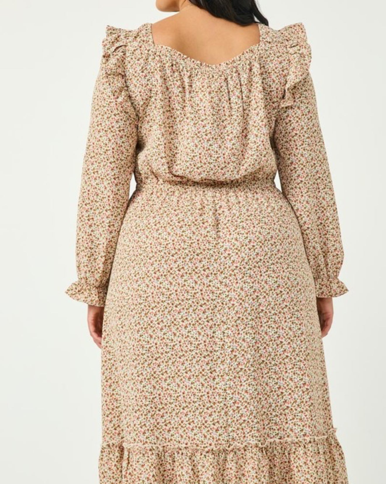 Curvy Ditsy Floral Long Sleeve Dress - Ivory