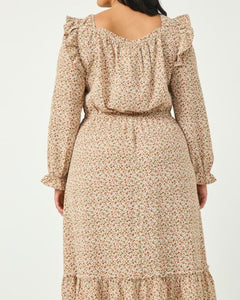 Curvy Ditsy Floral Long Sleeve Dress - Ivory