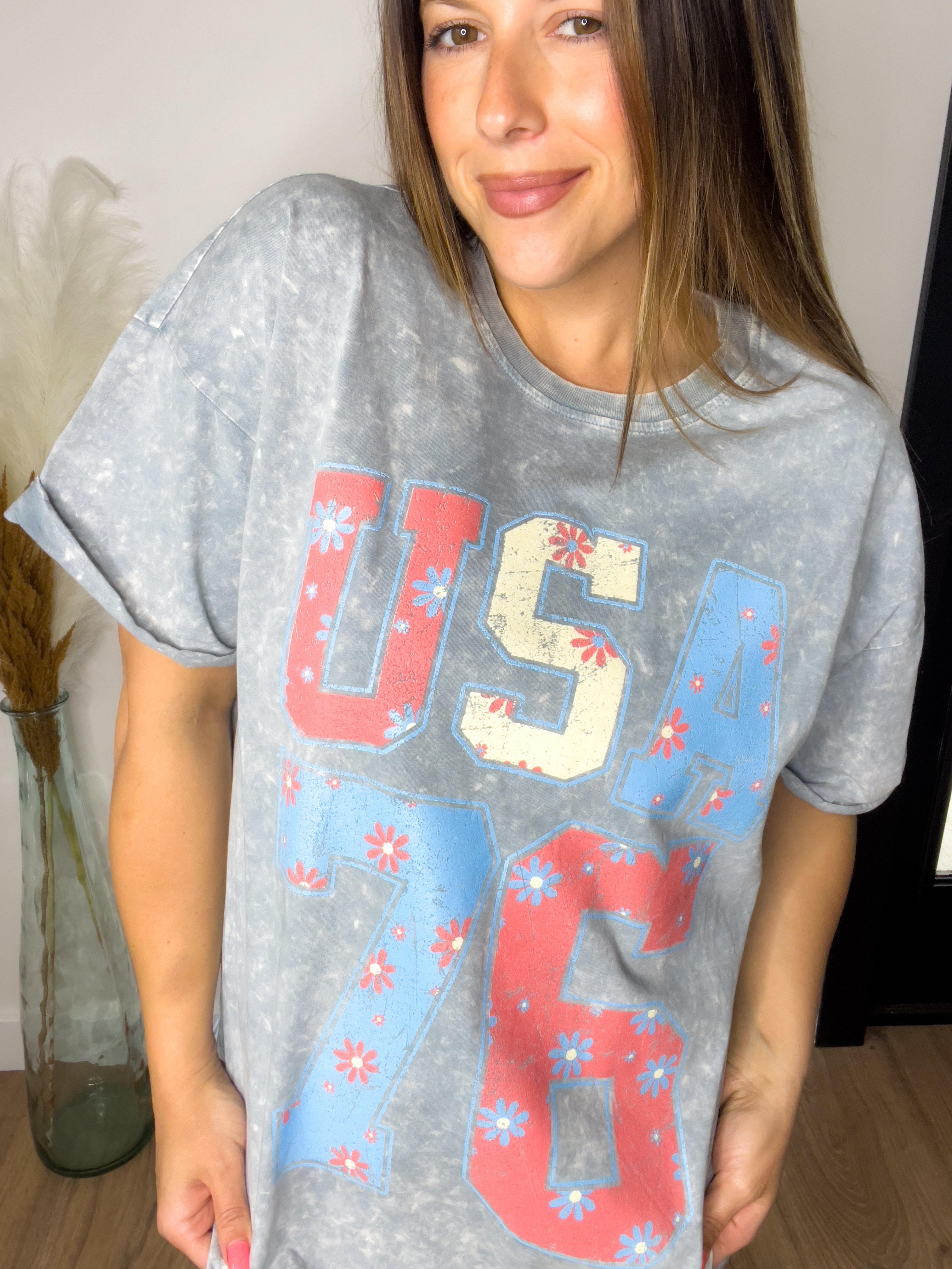 USA 76 Floral Graphic - Gray Denim