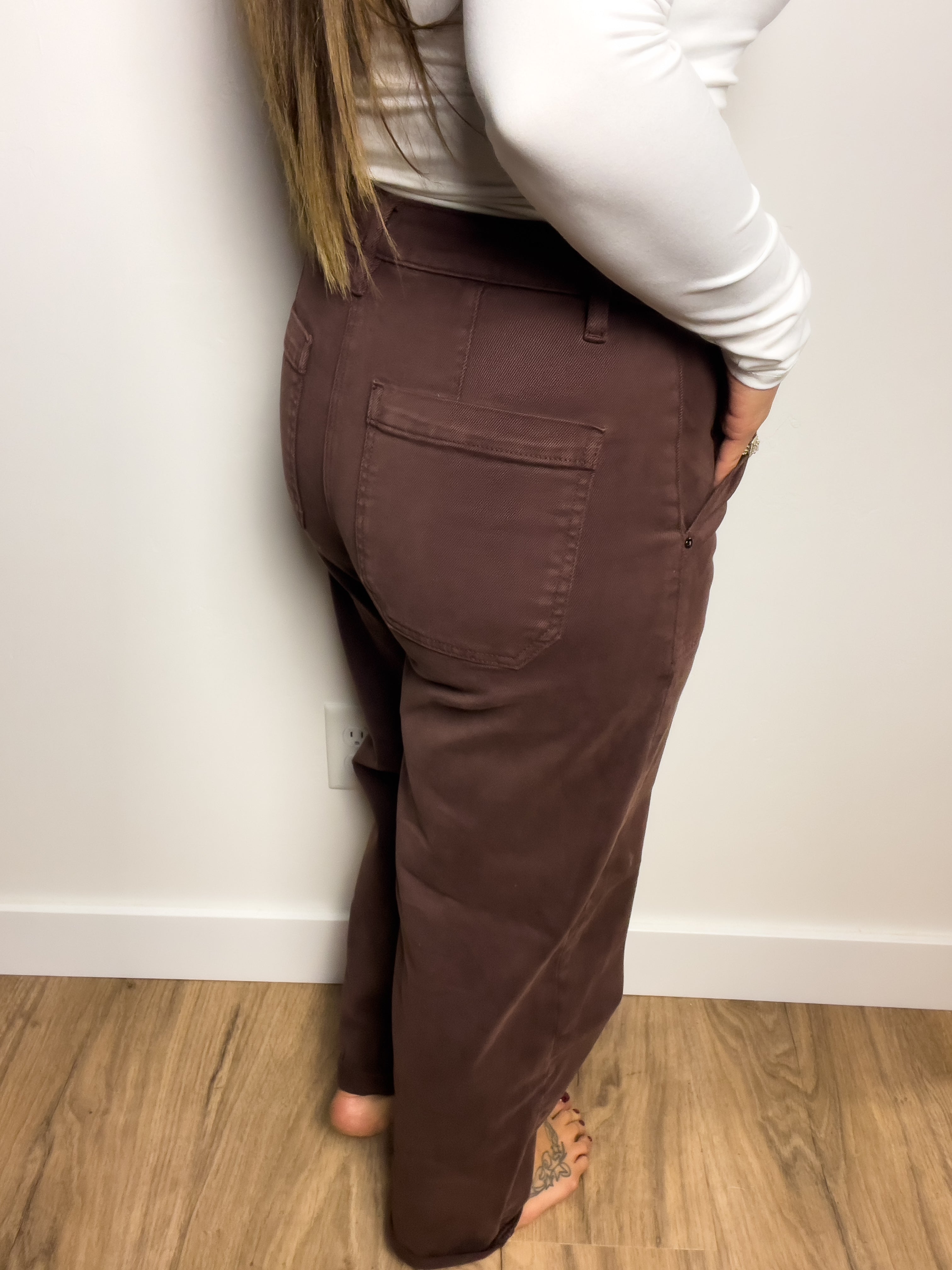 Coffee High Rise Barrel Pants - Brown