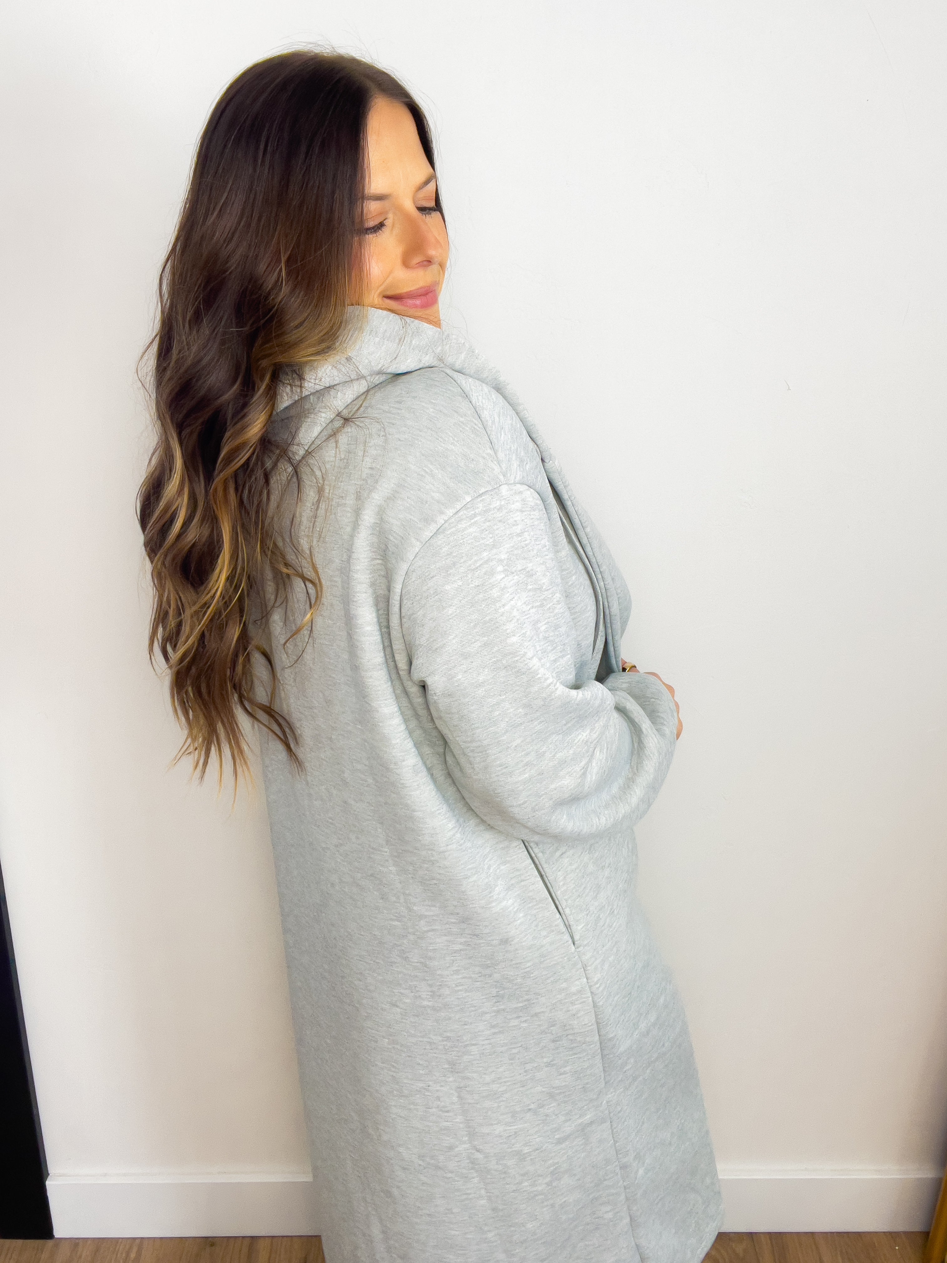 Fleece French Terry Hood Coat Jacket - H. Gray