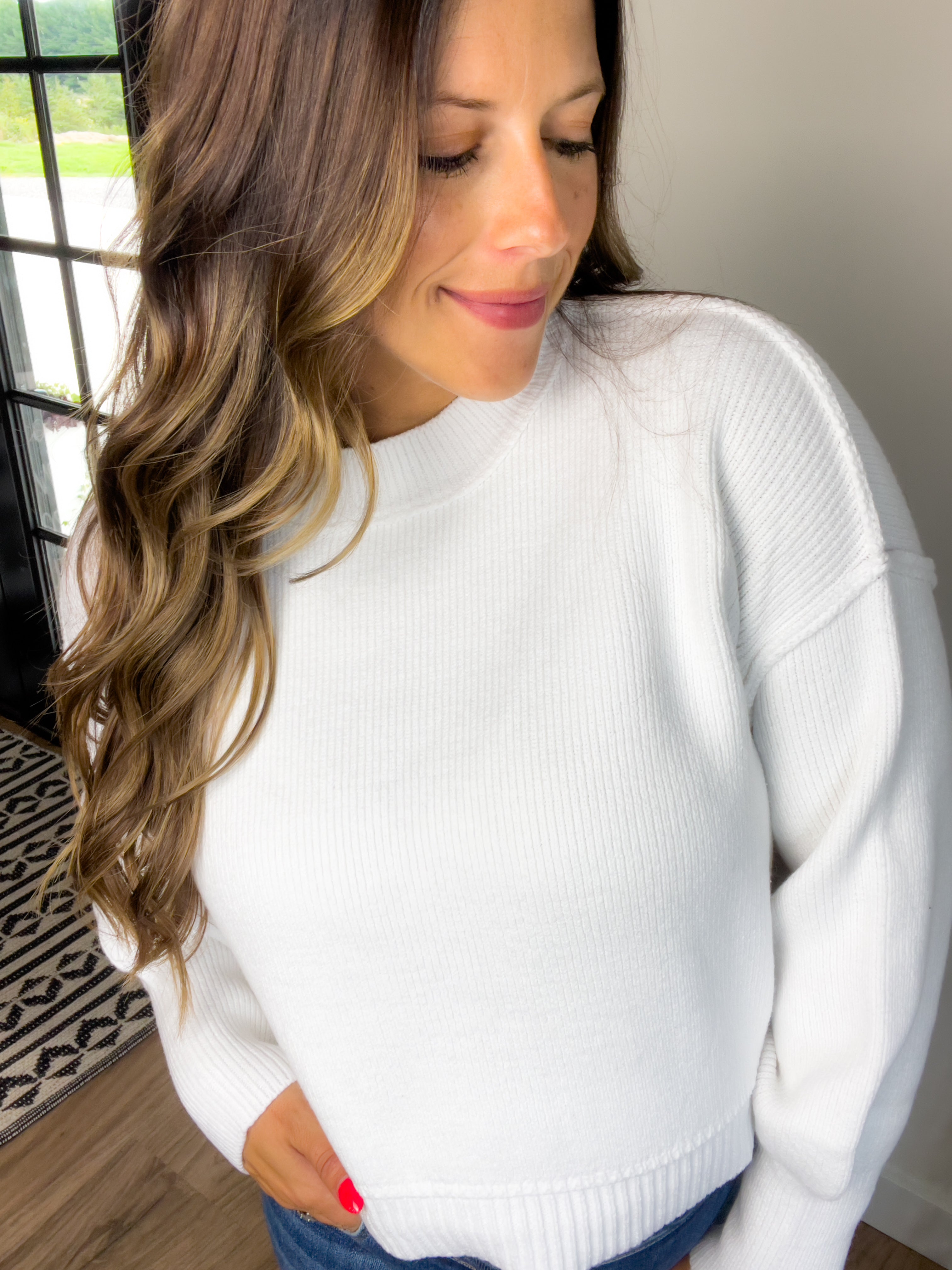 Regina Cropped Sweater - White