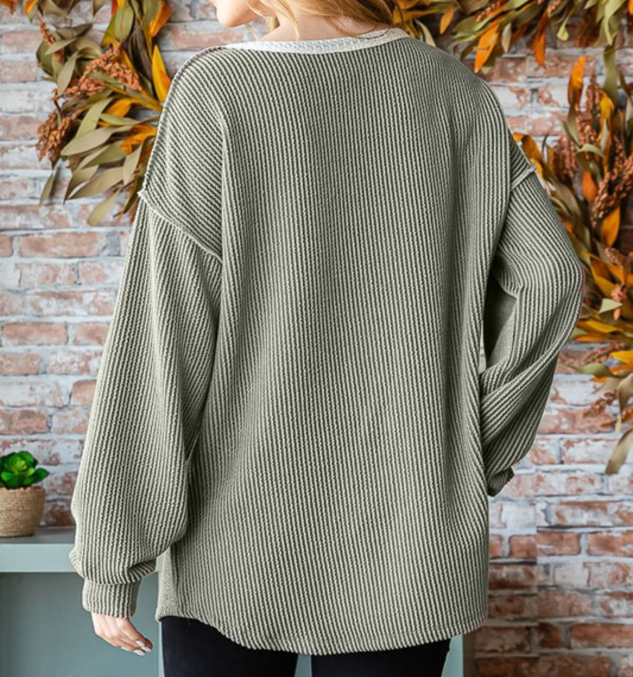 CURVY Lace Contrast Front Top - Olive
