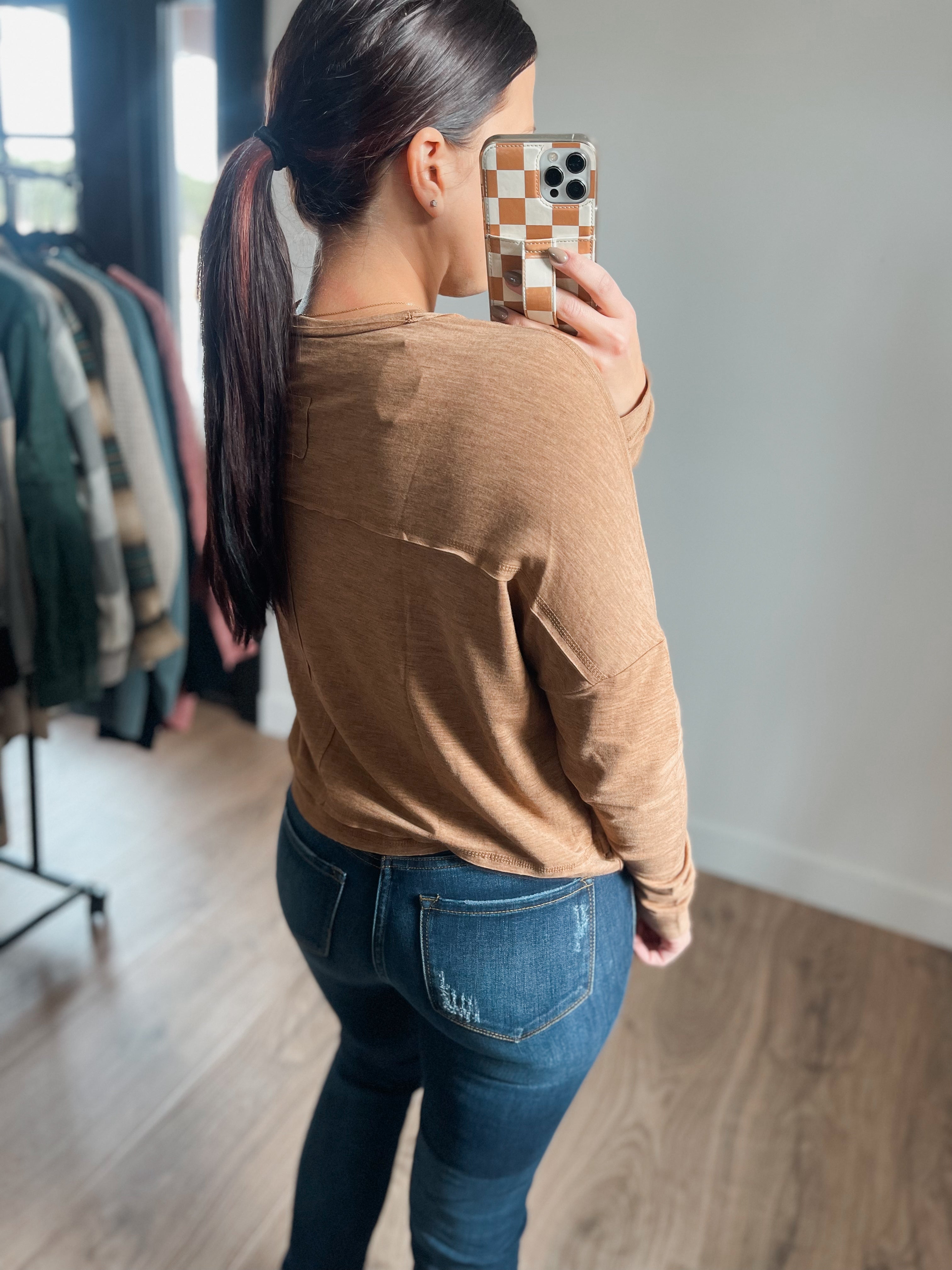 Washed Oversized Cropped Fit Top - Mocha