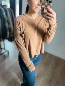 Washed Oversized Cropped Fit Top - Mocha