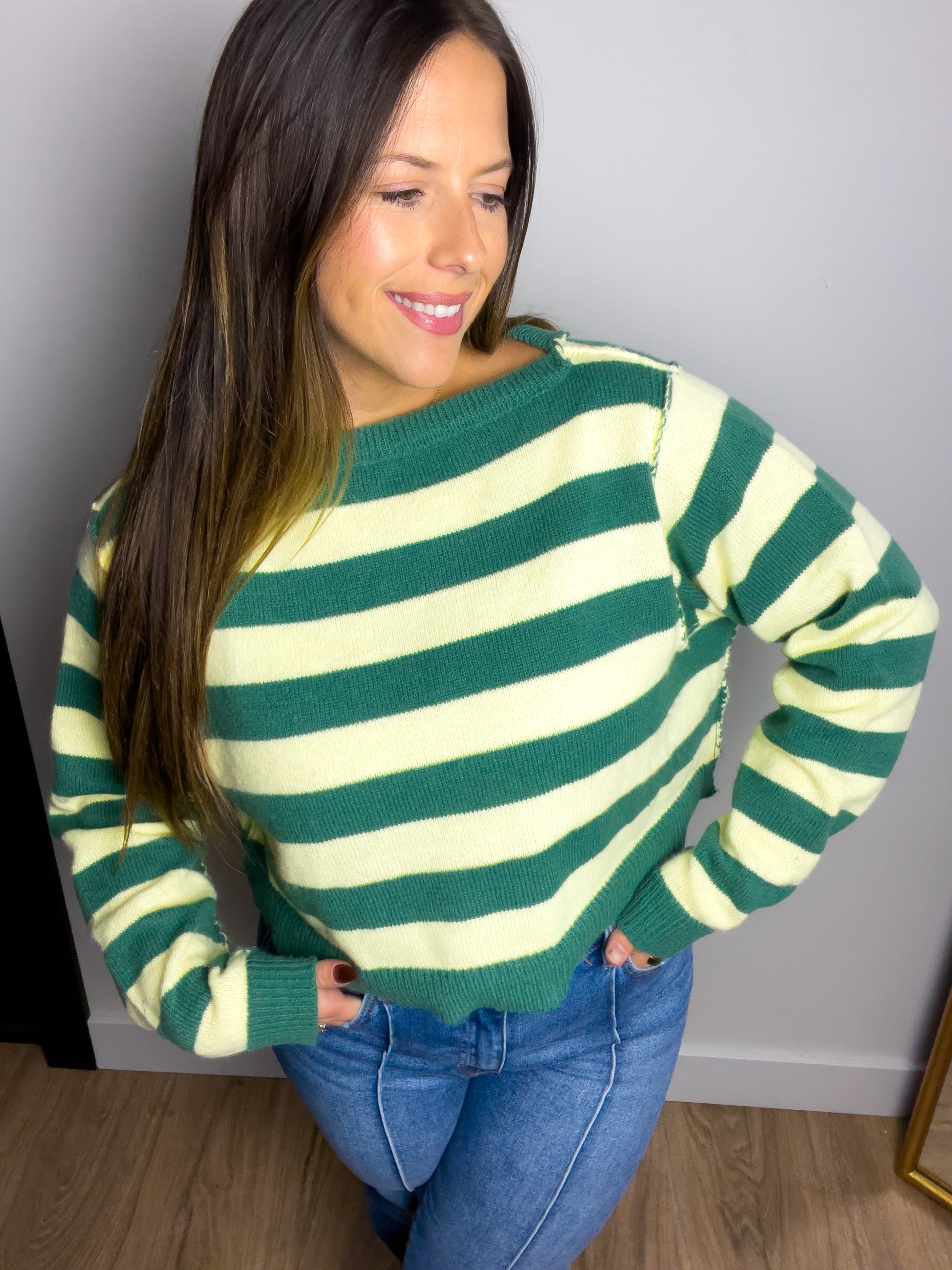 Tailgate Relaxed Fit Striped Boat Neck Sweater