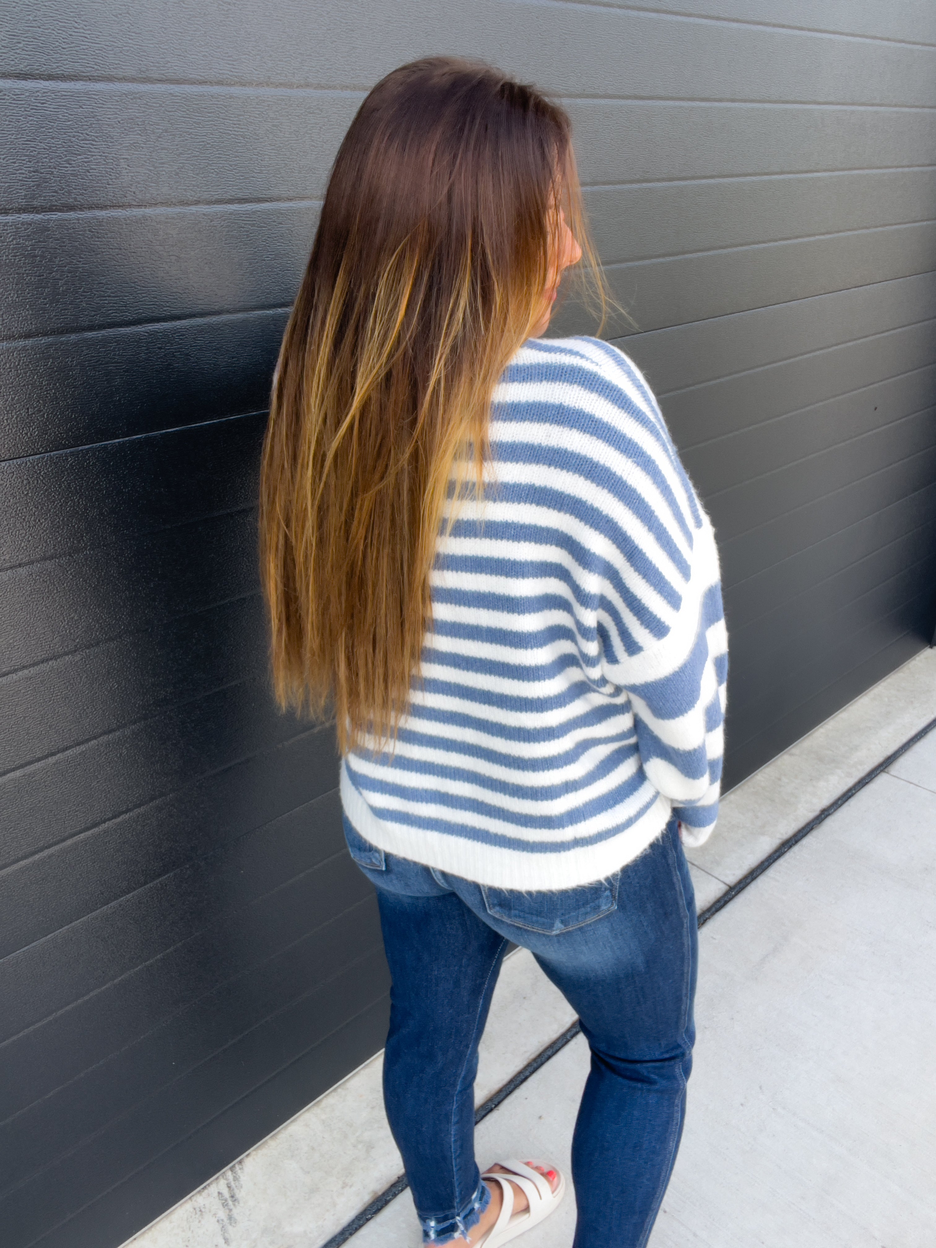 Mia Mixed Stripe Sweater - Denim/Ivory