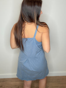 Milani Mineral Washed Knit Mini Dress/Romper - Denim Blue