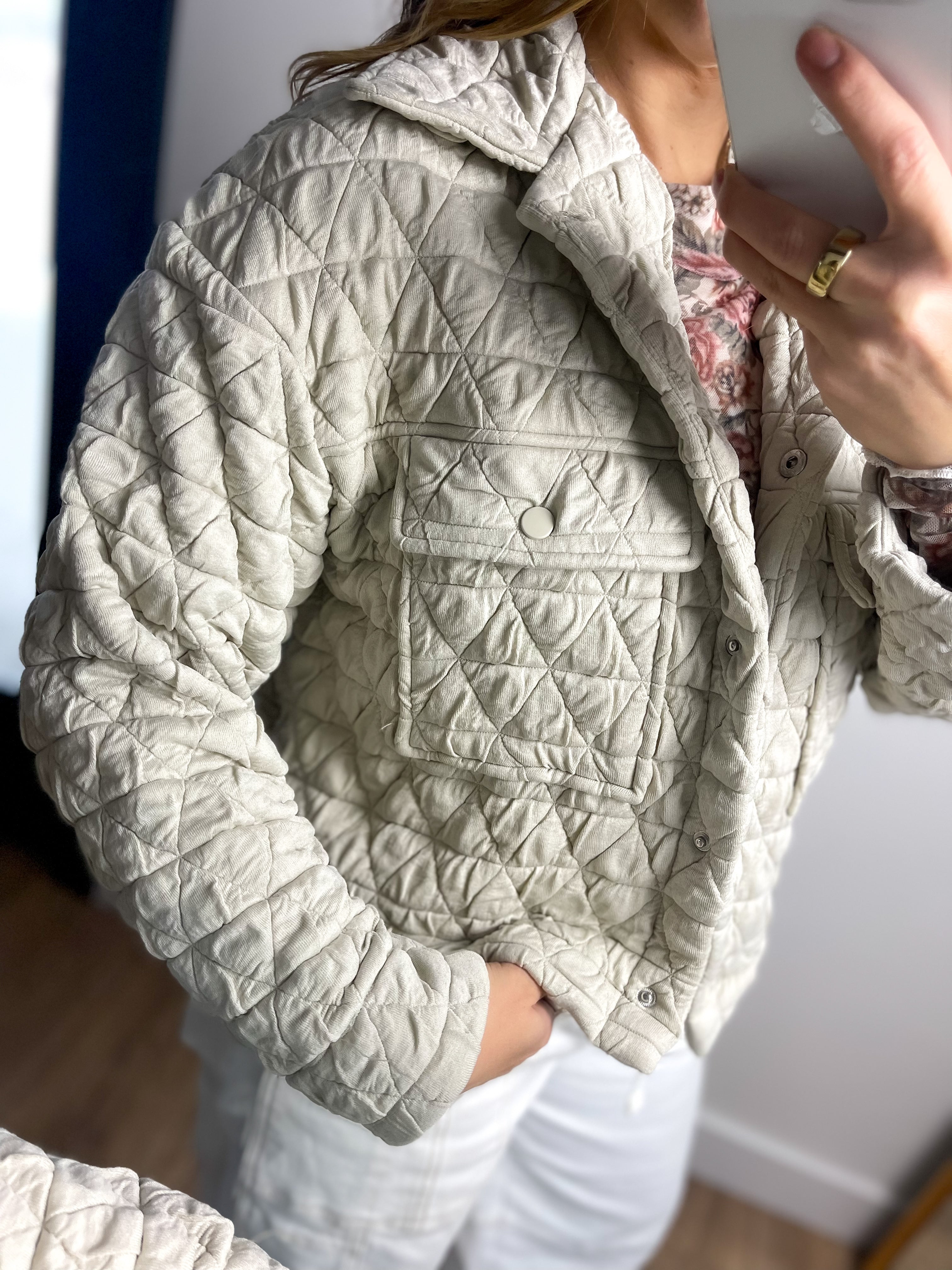 Quilted Collared Jacket - Oatmeal