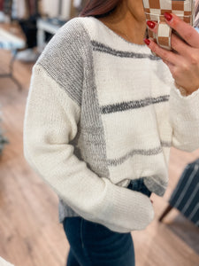 Mona Knit Stripe Pullover Sweater - White/Gray