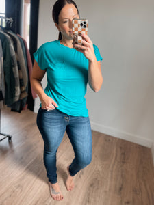 Short Sleeve Top With Pocket - Teal