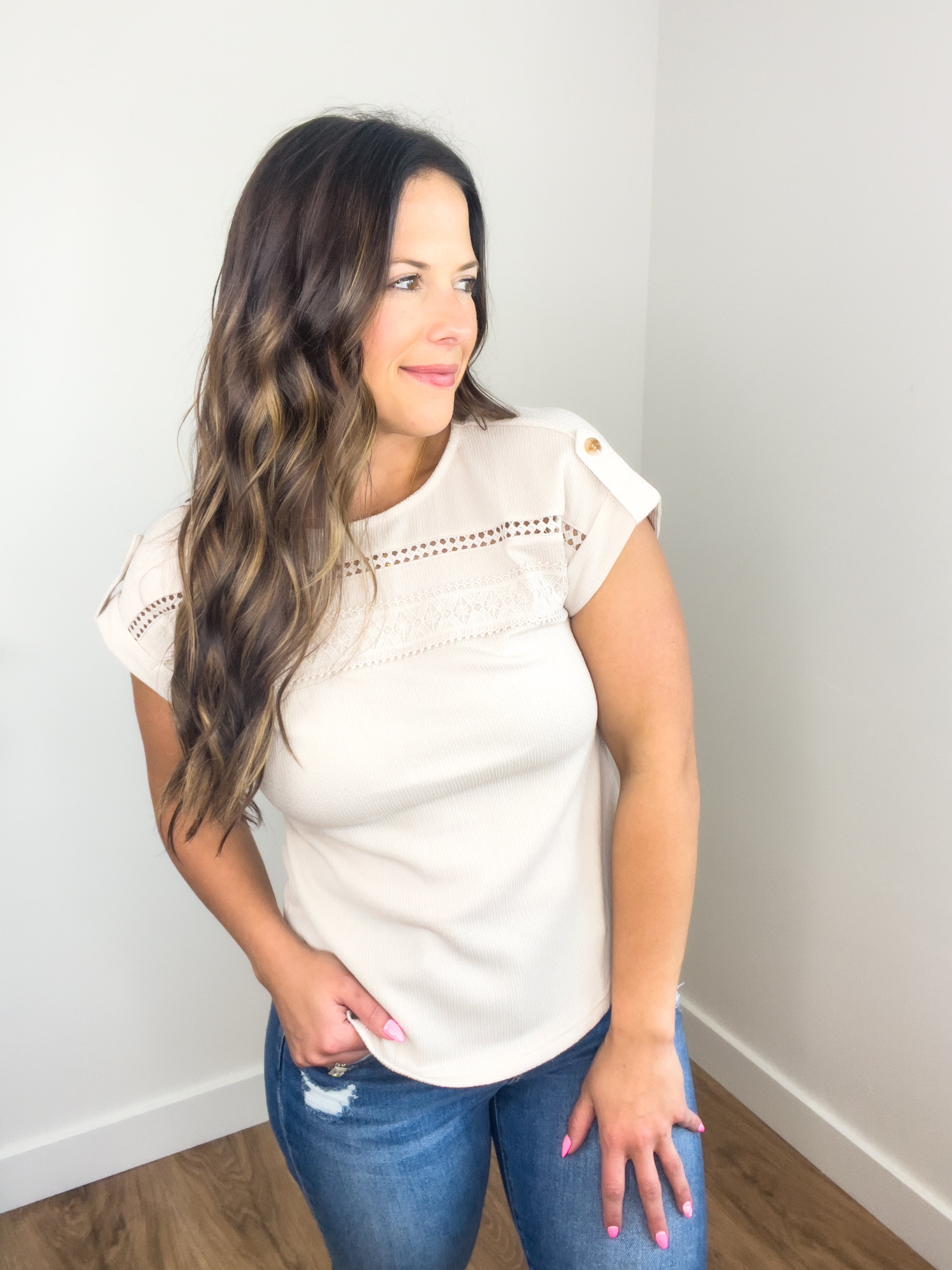 Lace Trim Blouse - Light Taupe