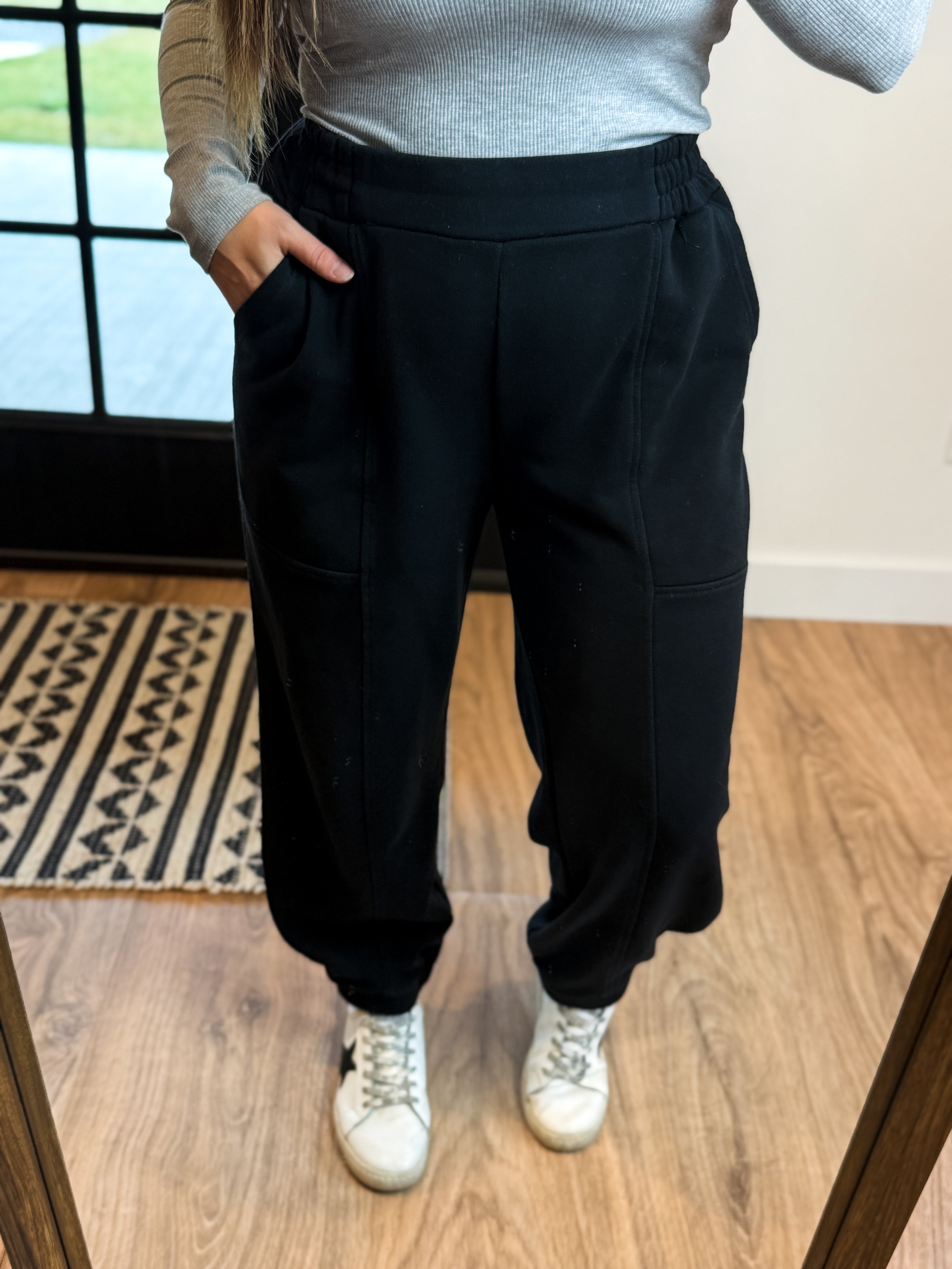 Dune Drift Cotton Blend Lounge Jogger: Black