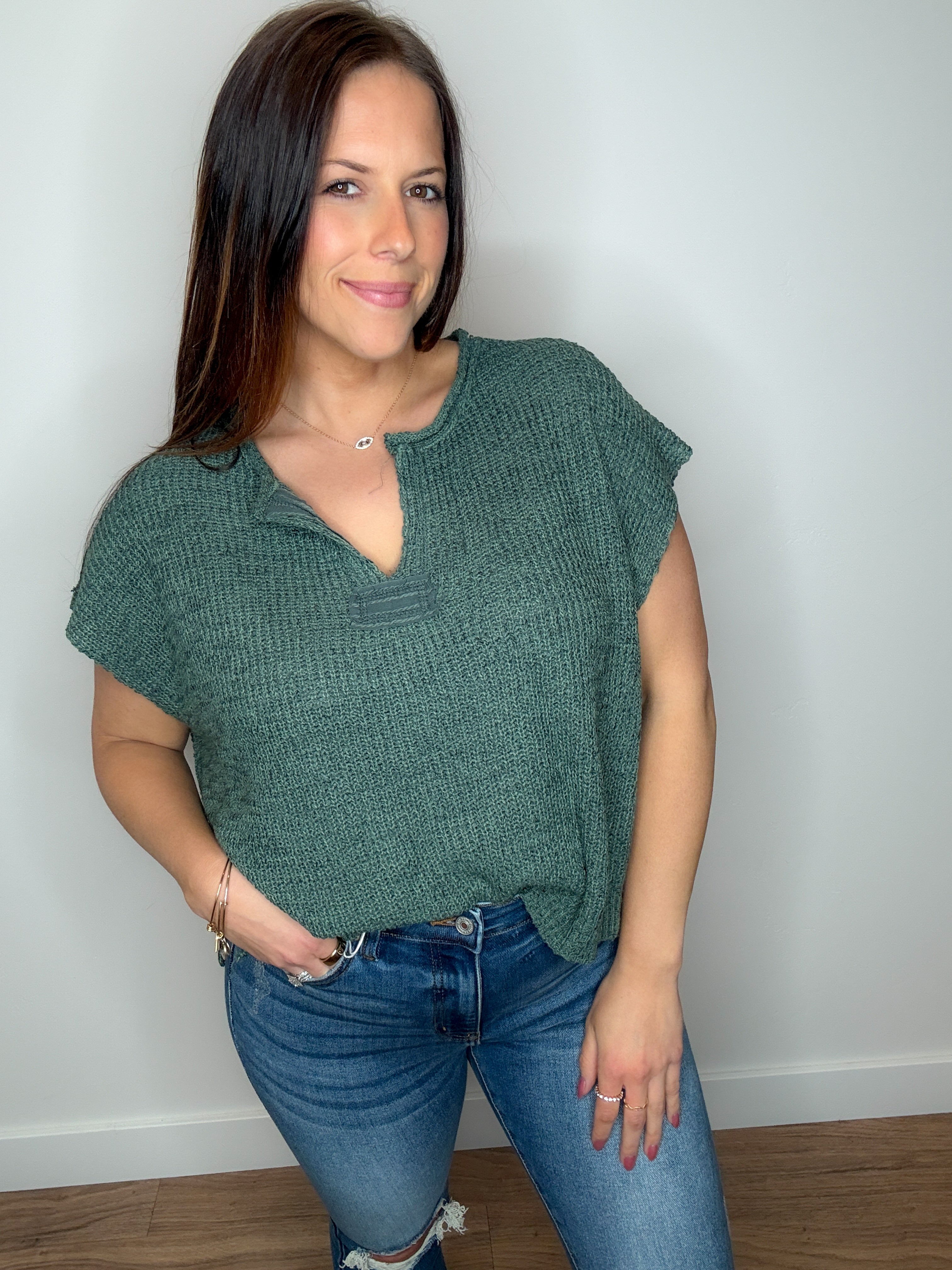 Sara Short Sleeved Sweater - Jade