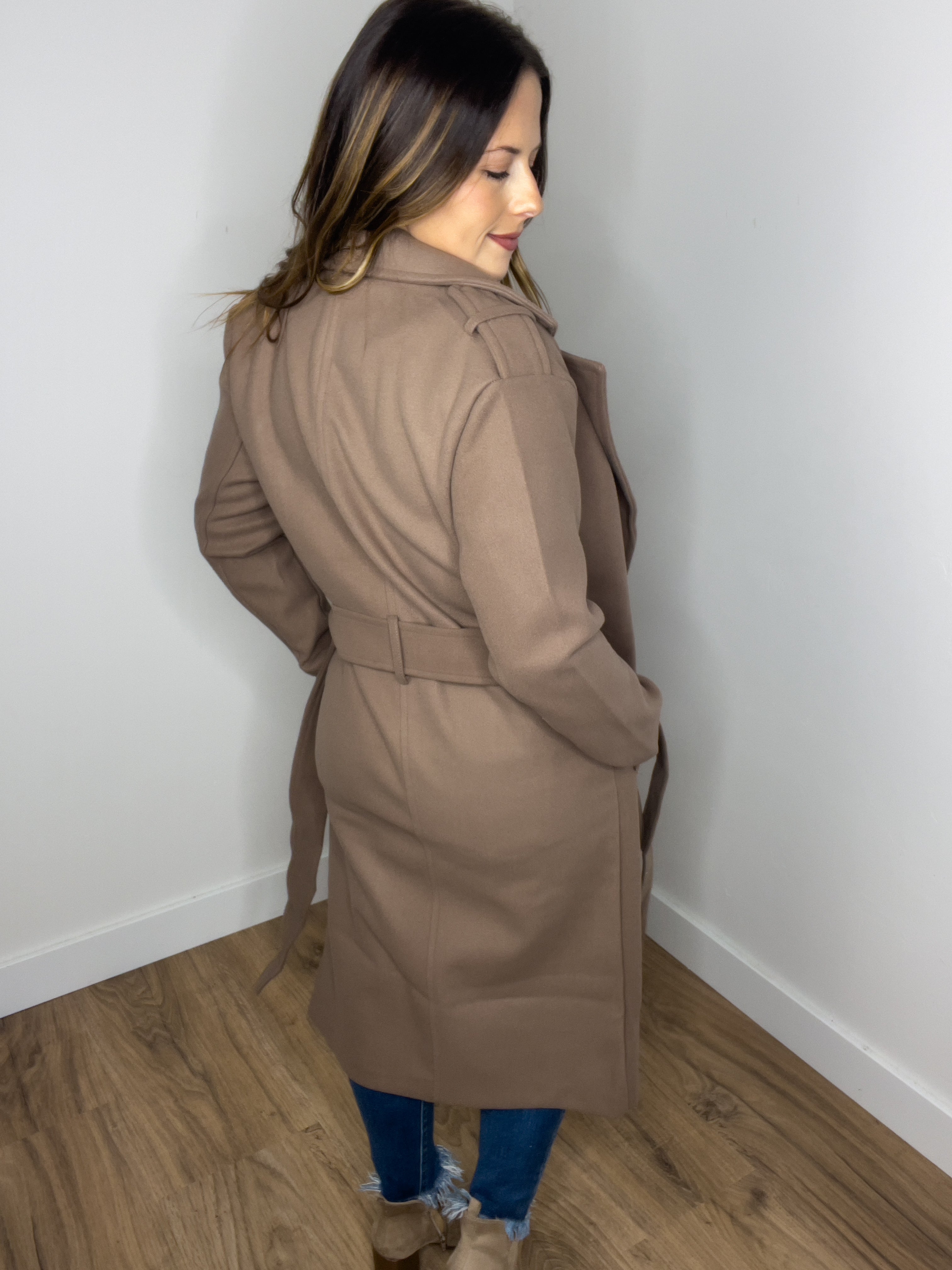 Tie Front French Coat - Cocoa