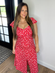 Sophia Floral Midi Dress - Red