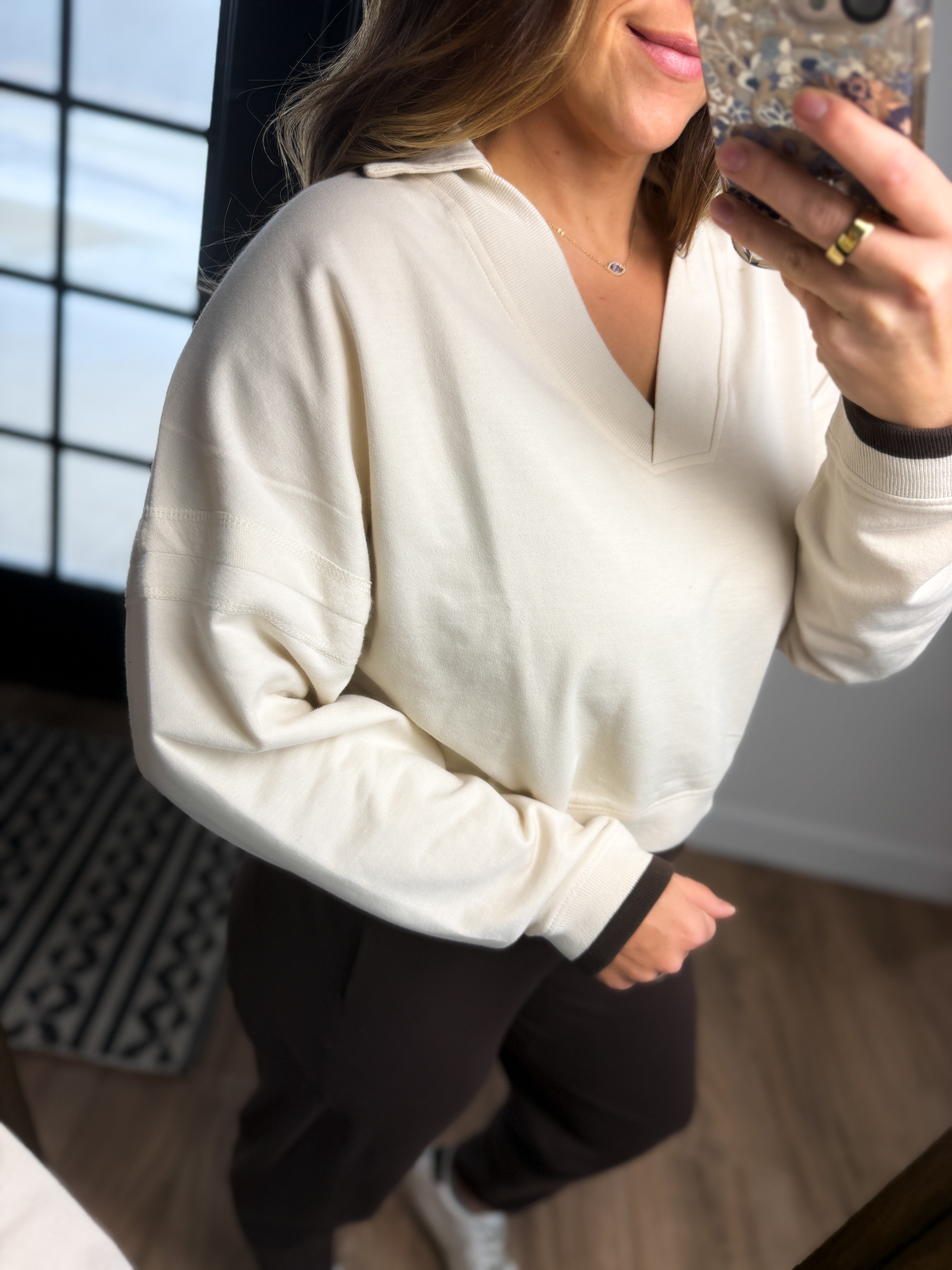 Varsity Line Pullover Sweater - Birch/Espresso