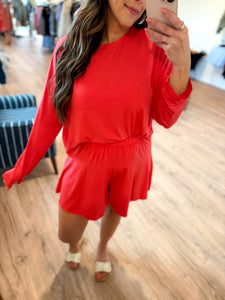 Cool-touch Flare Knit Shorts - Coral Red