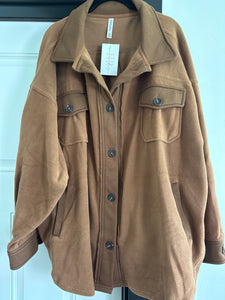 Curvy Oversized Fleece Shacket - Brown