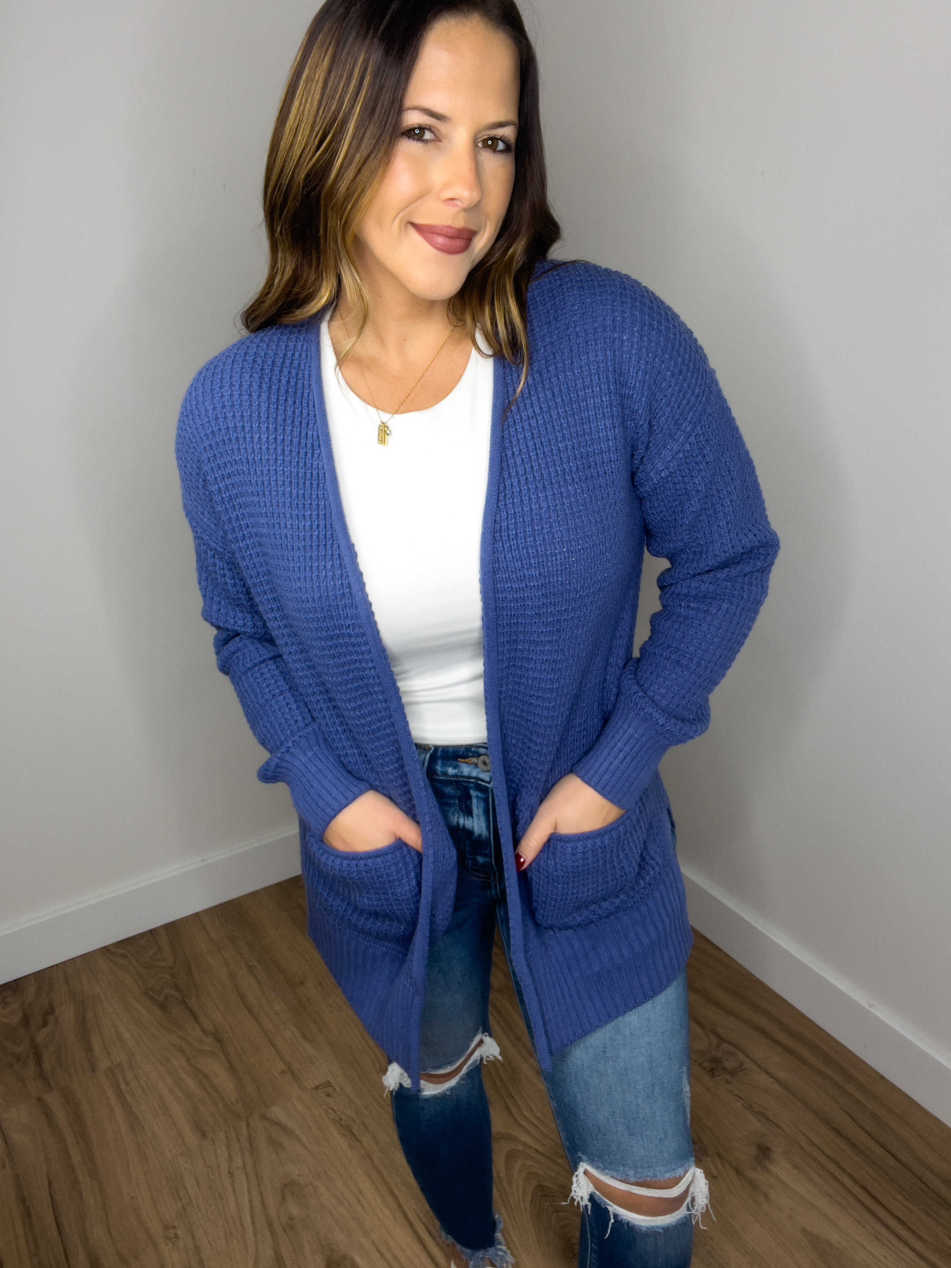 ** DOORBUSTER ** CURVY Cool Days Cardigan - Marlin