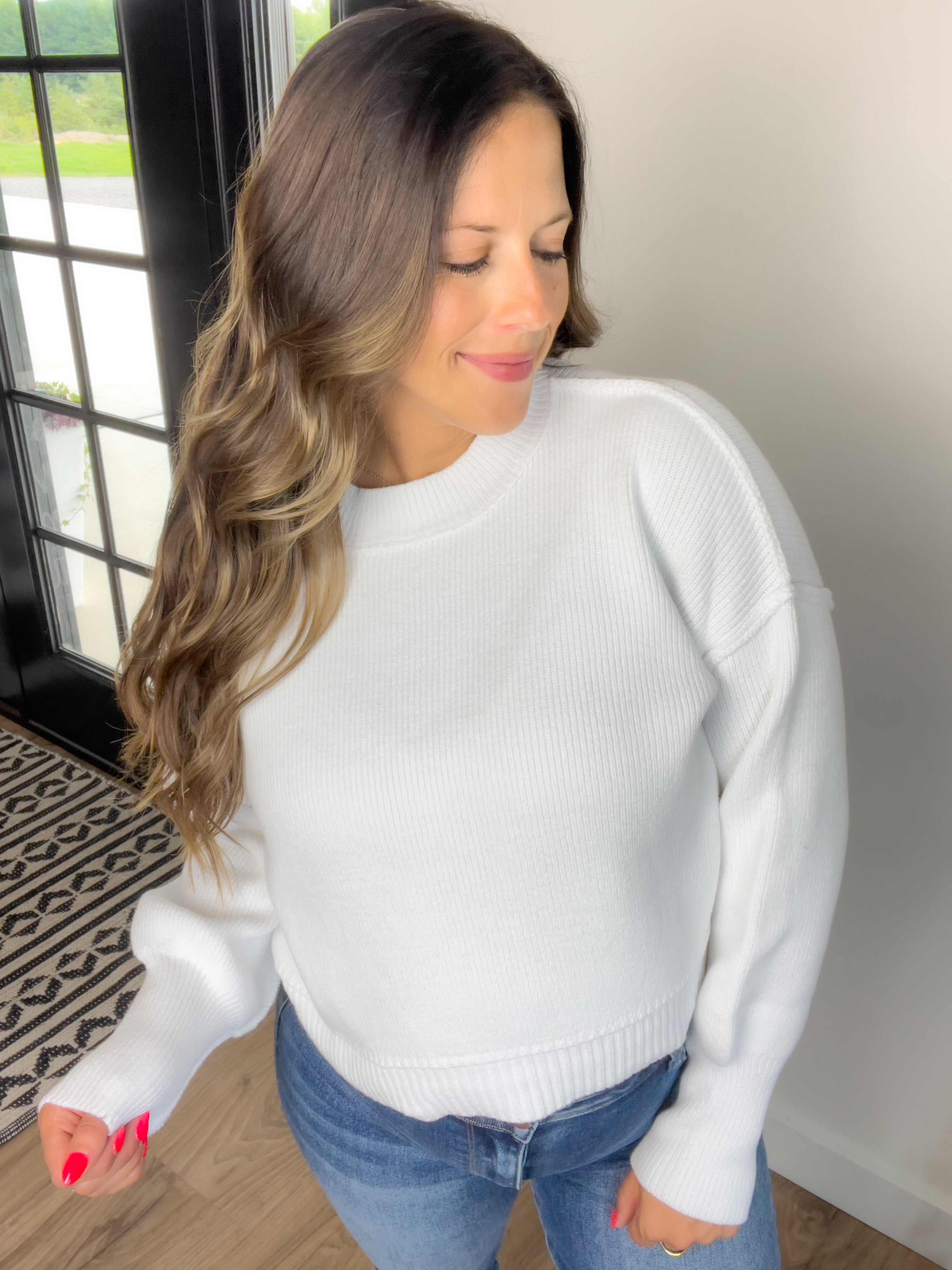 Regina Cropped Sweater - White