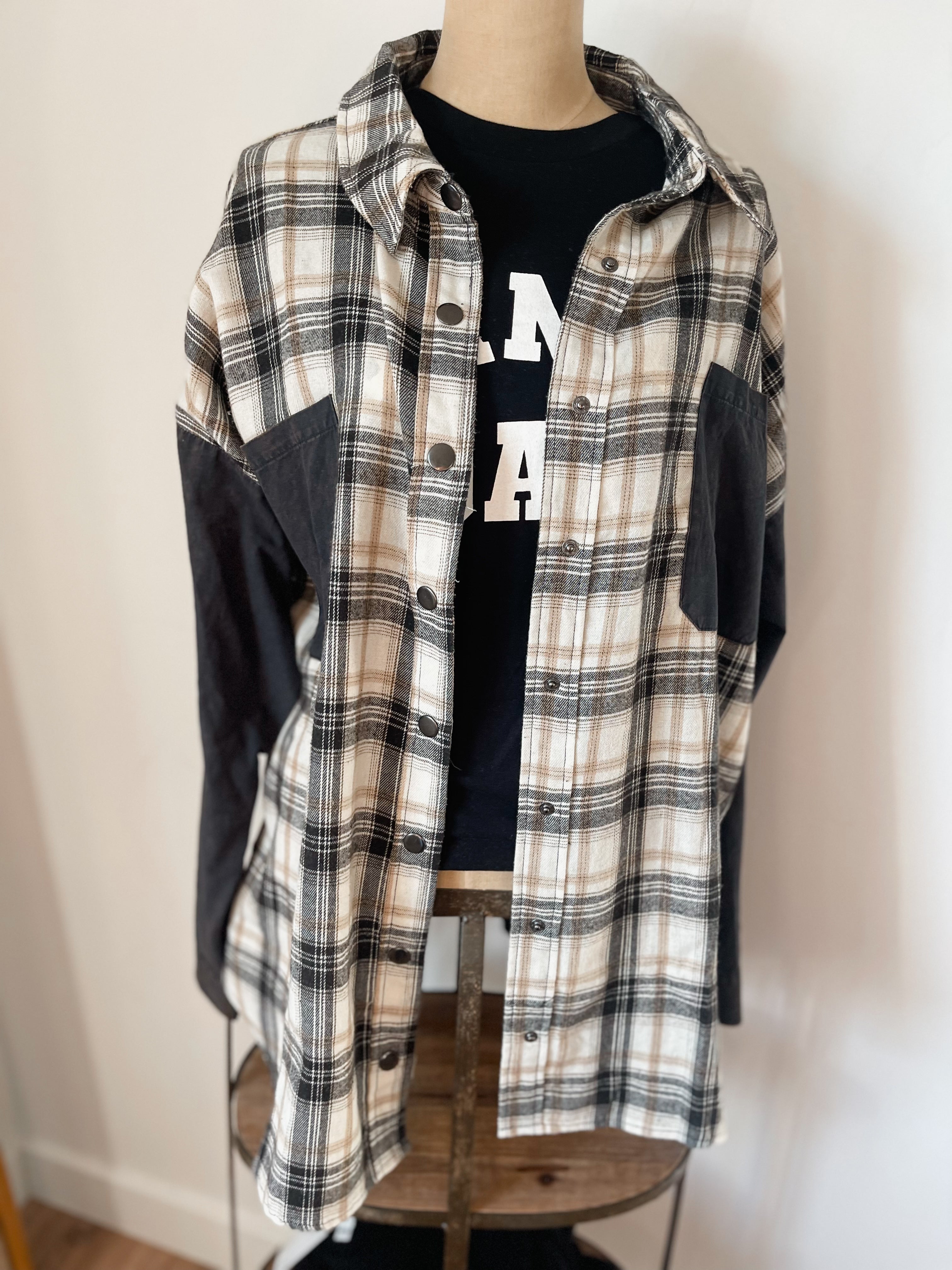CURVY Washed Plaid Button Down Top