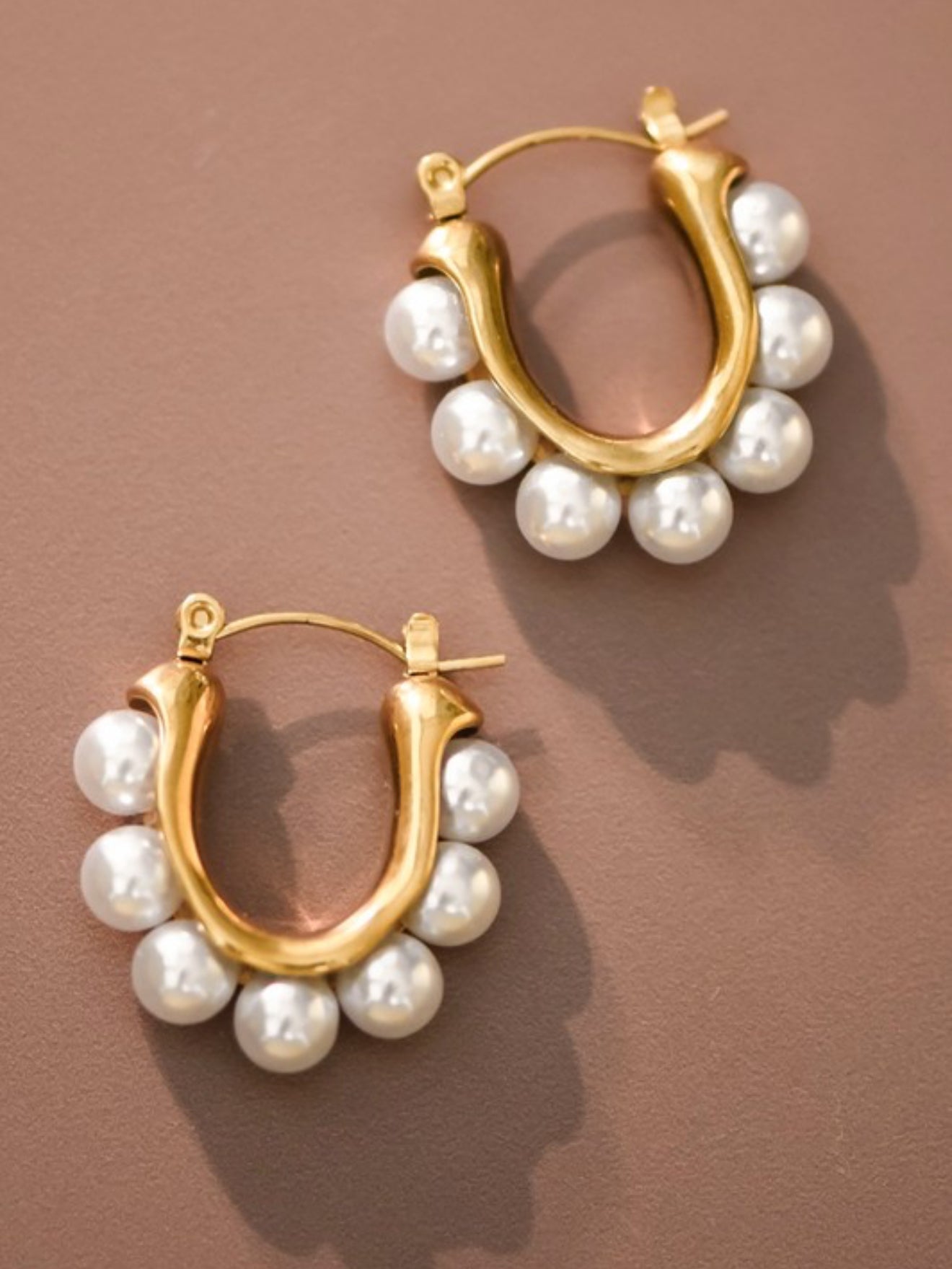 Pearl Hoop Earrings - Gold