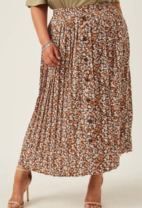 CURVY Floral Printed Button Up Pleated Skirt