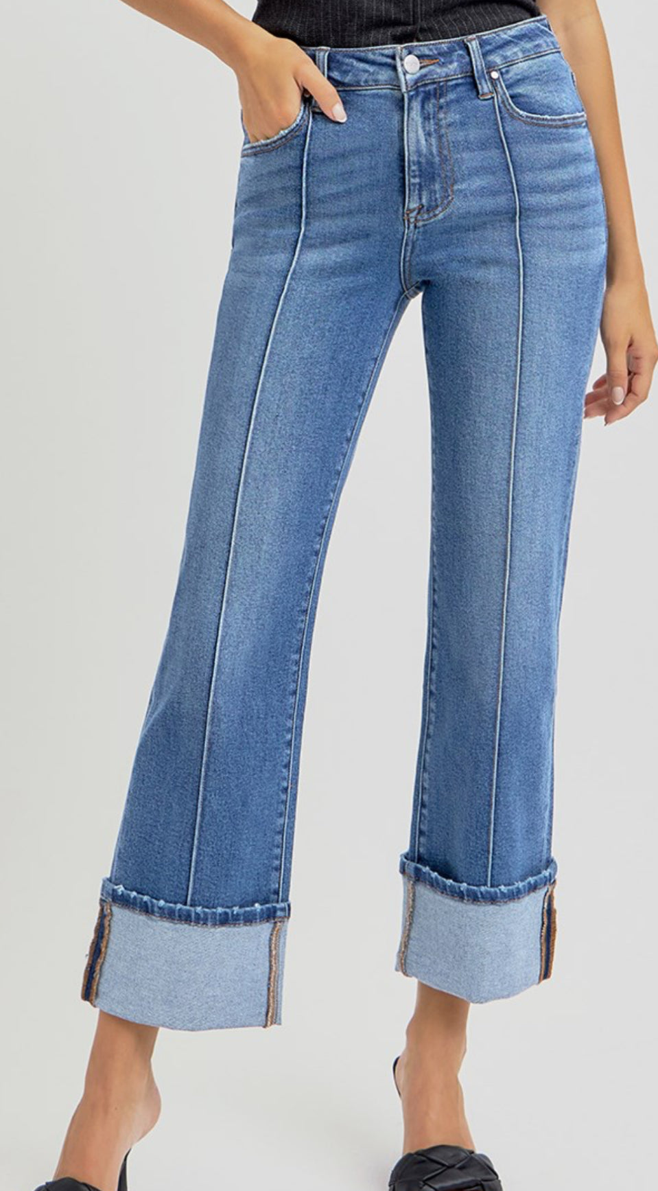 Savannah High Rise Wide Cuffed Jeans