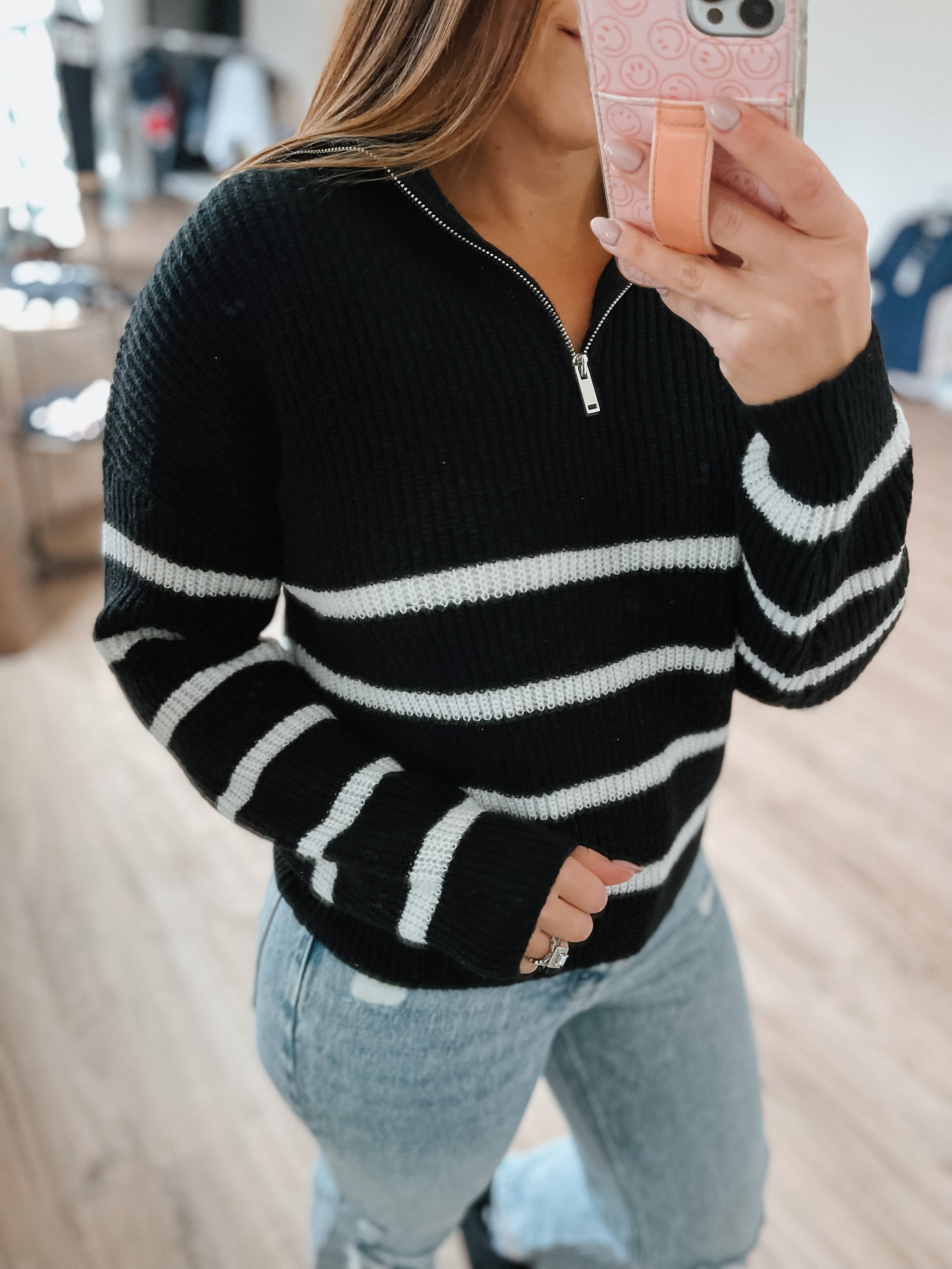 Kellen Half-Zip Knit Sweater - Black