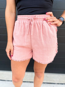 Zoey High Waisted Frayed Shorts - Blush