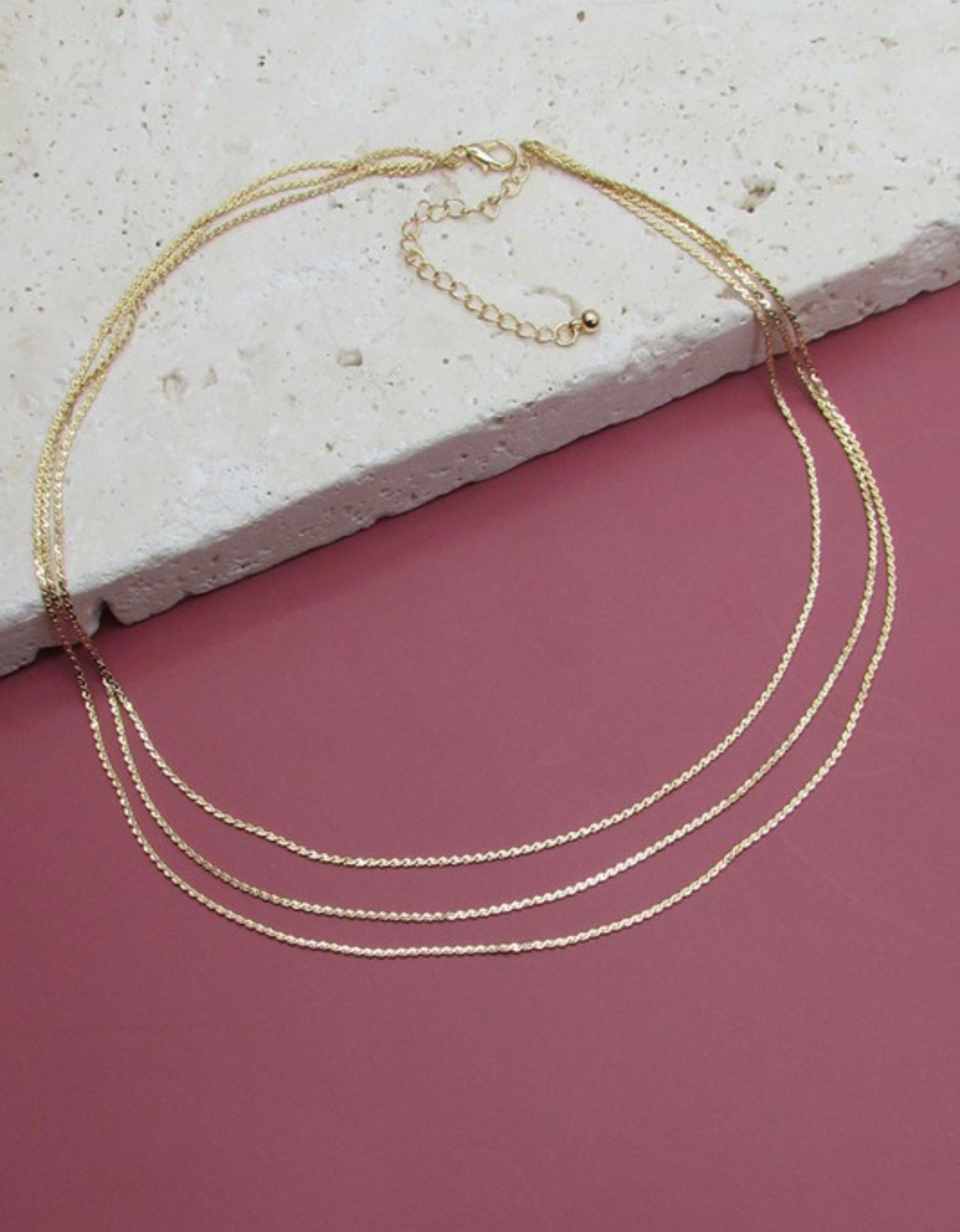 Triple Layer Thin Flat Chain Necklace - Gold
