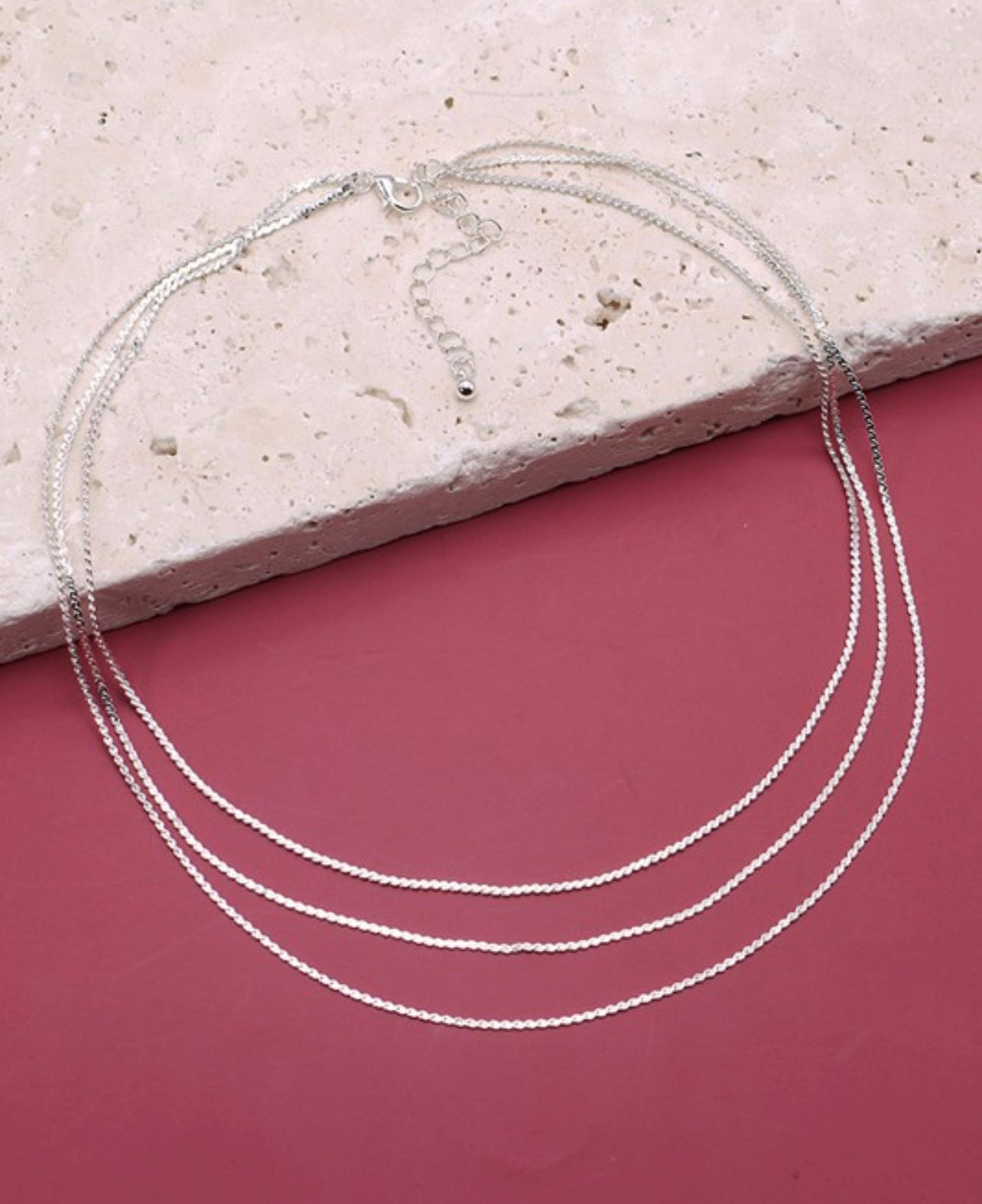 Triple Layer Thin Flat Chain Necklace - Silver