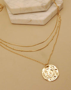 3 Layer Circle Pendant Necklace - Gold