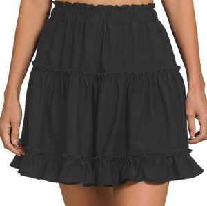 Adeline Ruffle Mini Skirt - Black