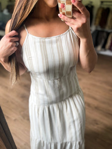 Savannah Striped Maxi Dress - Ivory/Taupe