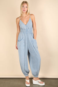 Morgan Mineral Washed Cotton Gauze Casual Jumpsuit - Denim Blue