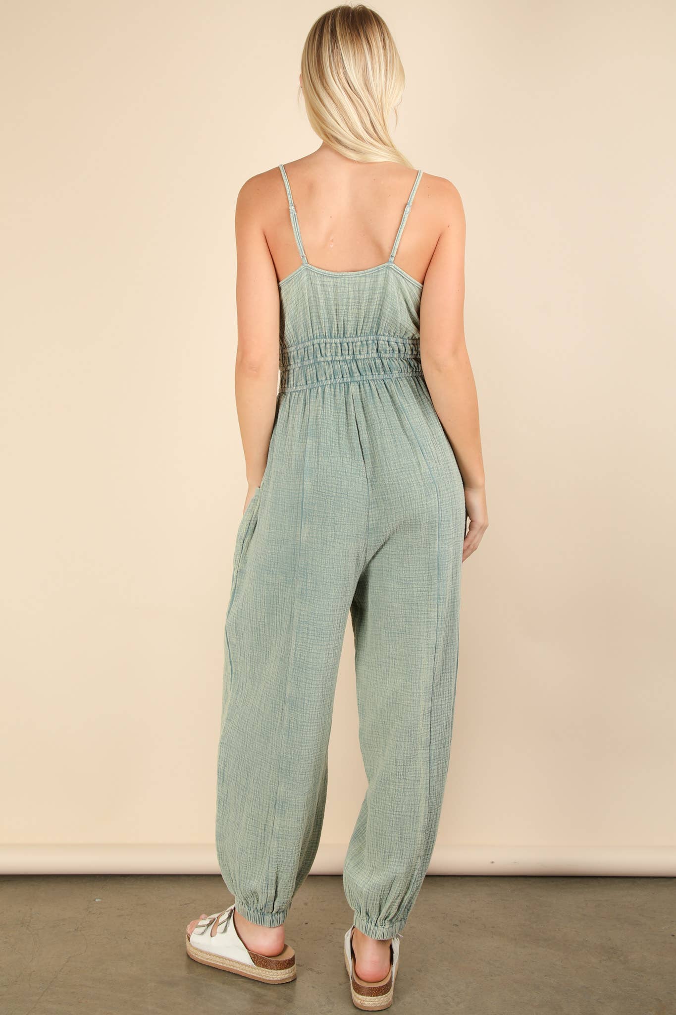 Morgan Mineral Washed Cotton Gauze Casual Jumpsuit - Sage