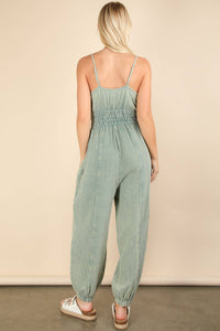 Morgan Mineral Washed Cotton Gauze Casual Jumpsuit - Sage
