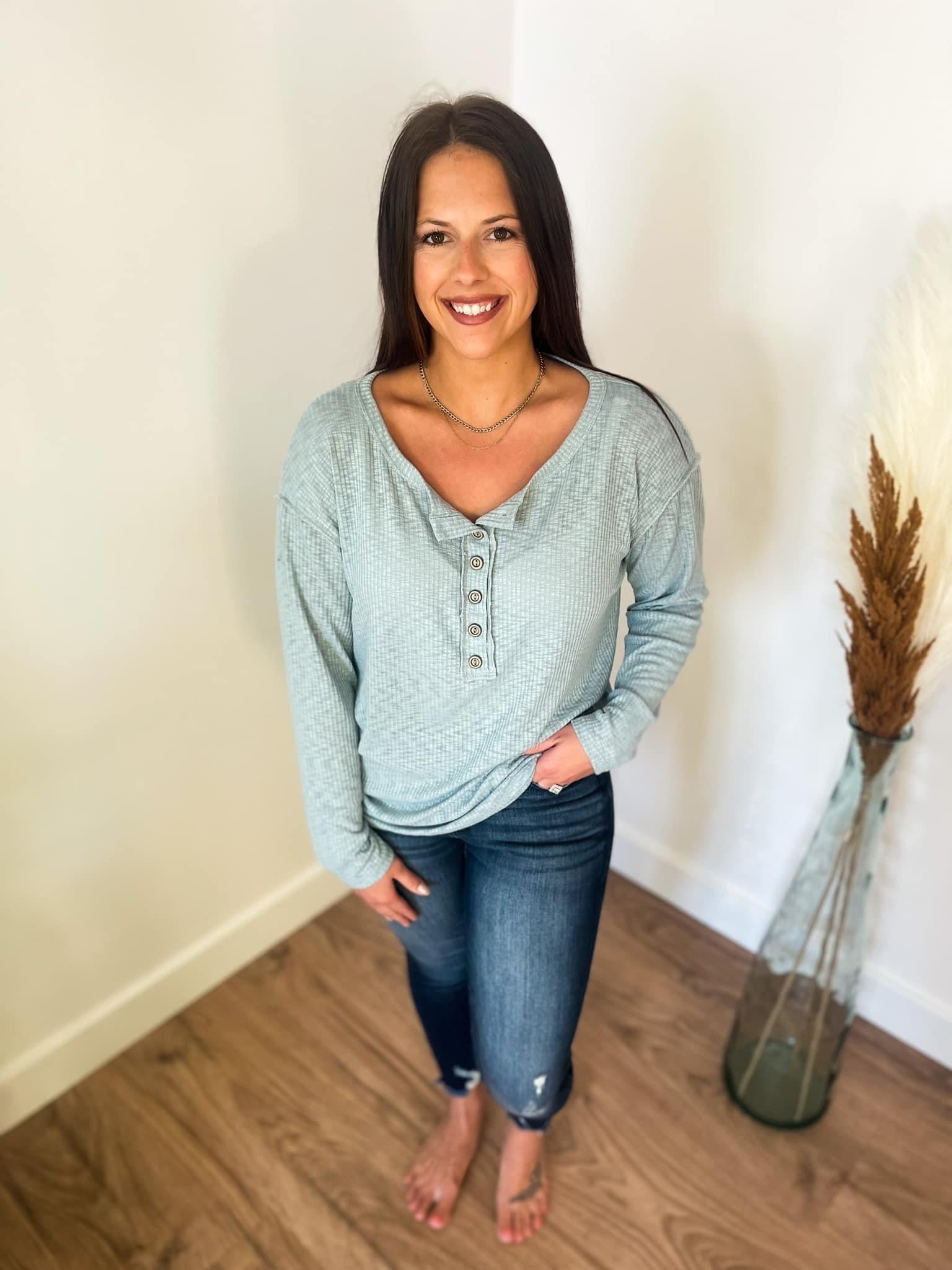 Dusty Aqua Long Sleeved Top