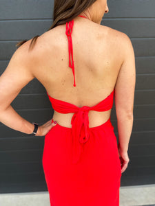 Mia Halter Maxi Dress - Red