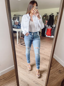 Raven Cropped Denim Jacket - White