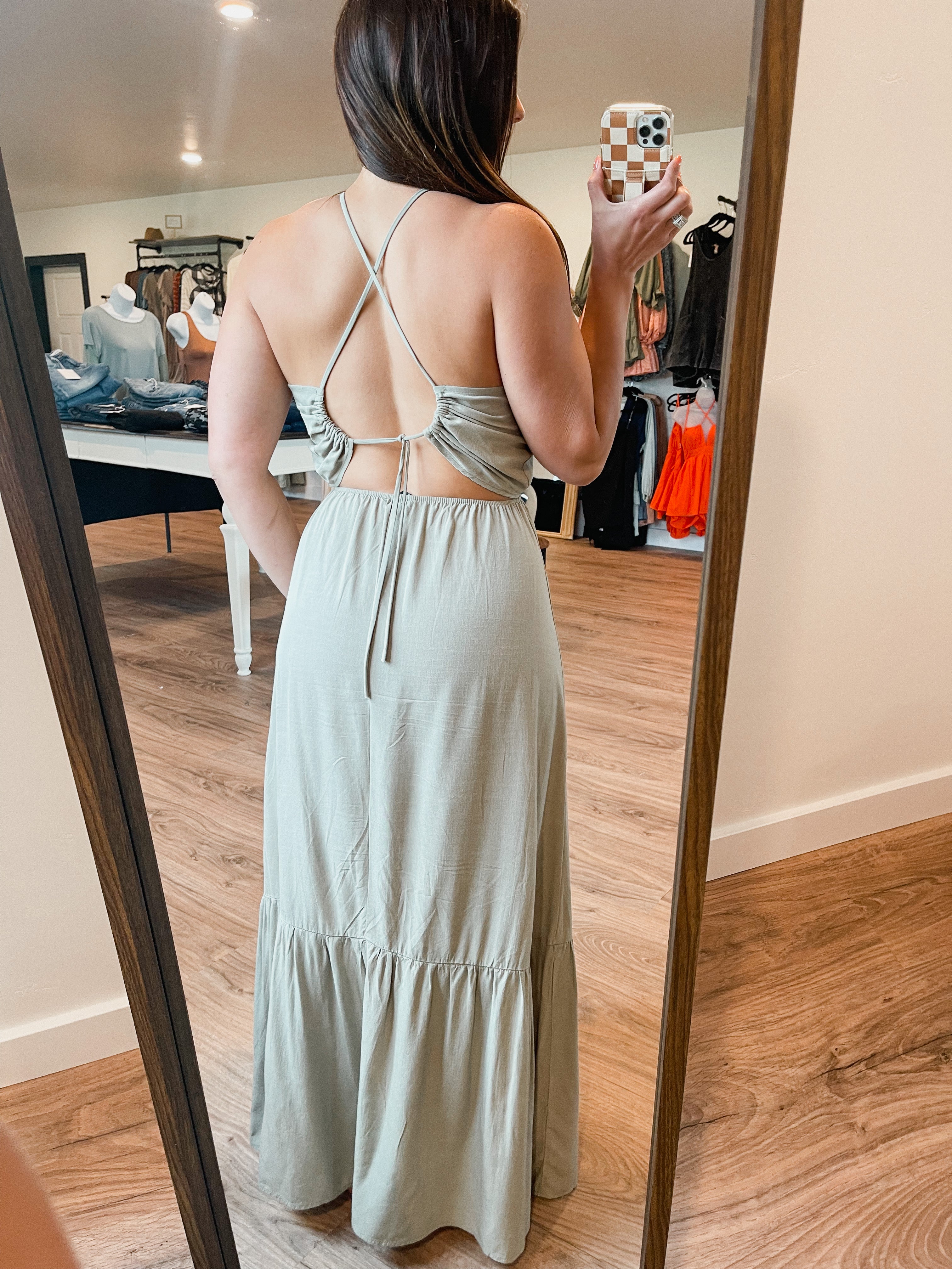 Tori Halter Neck Maxi Dress - Olive
