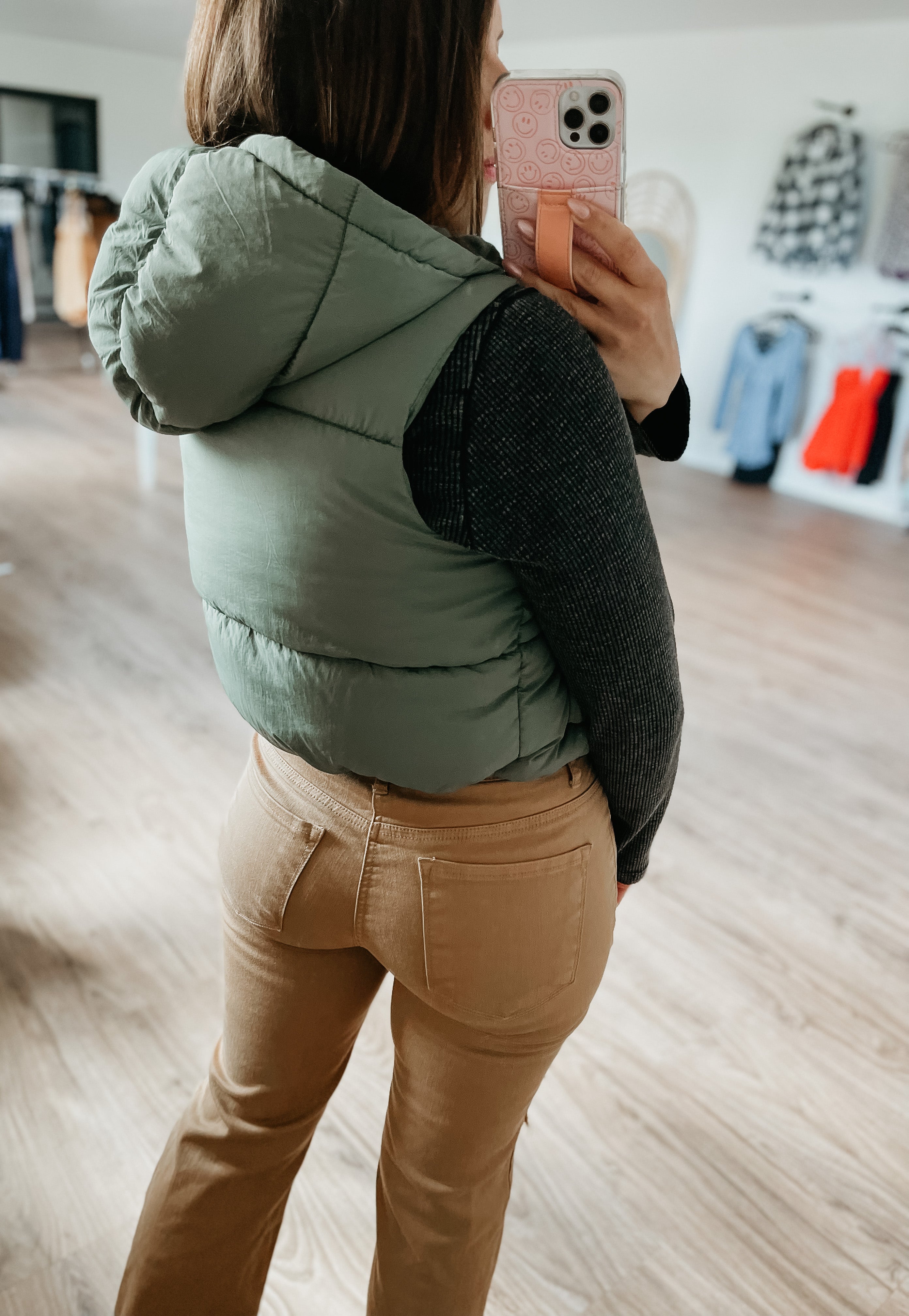 Holly Hooded Puffer Vest - Evergreen