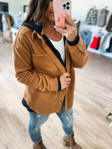 Fleece Hooded Shacket - Camel
