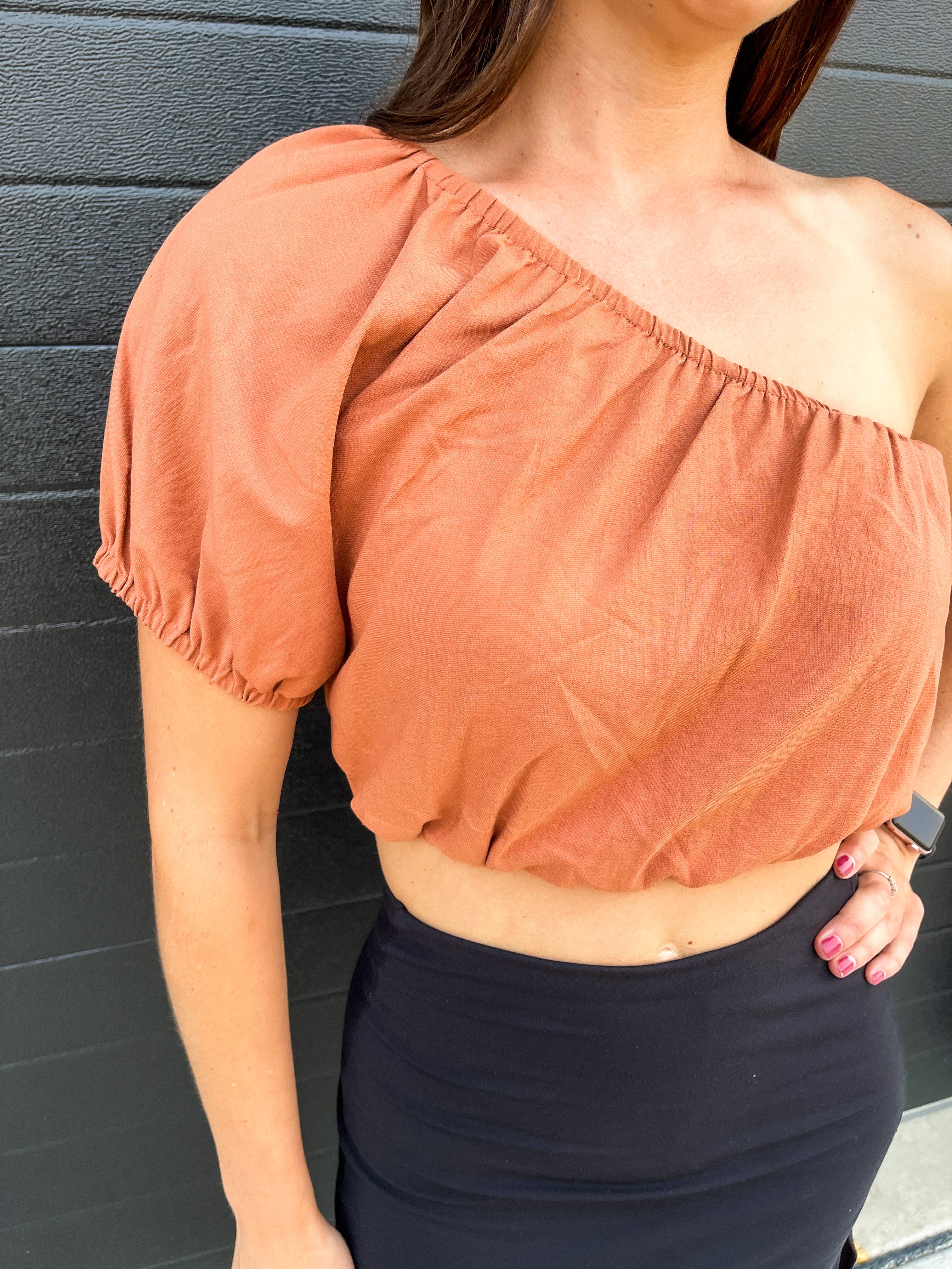 One Shoulder Crop Top - Dusty Apricot