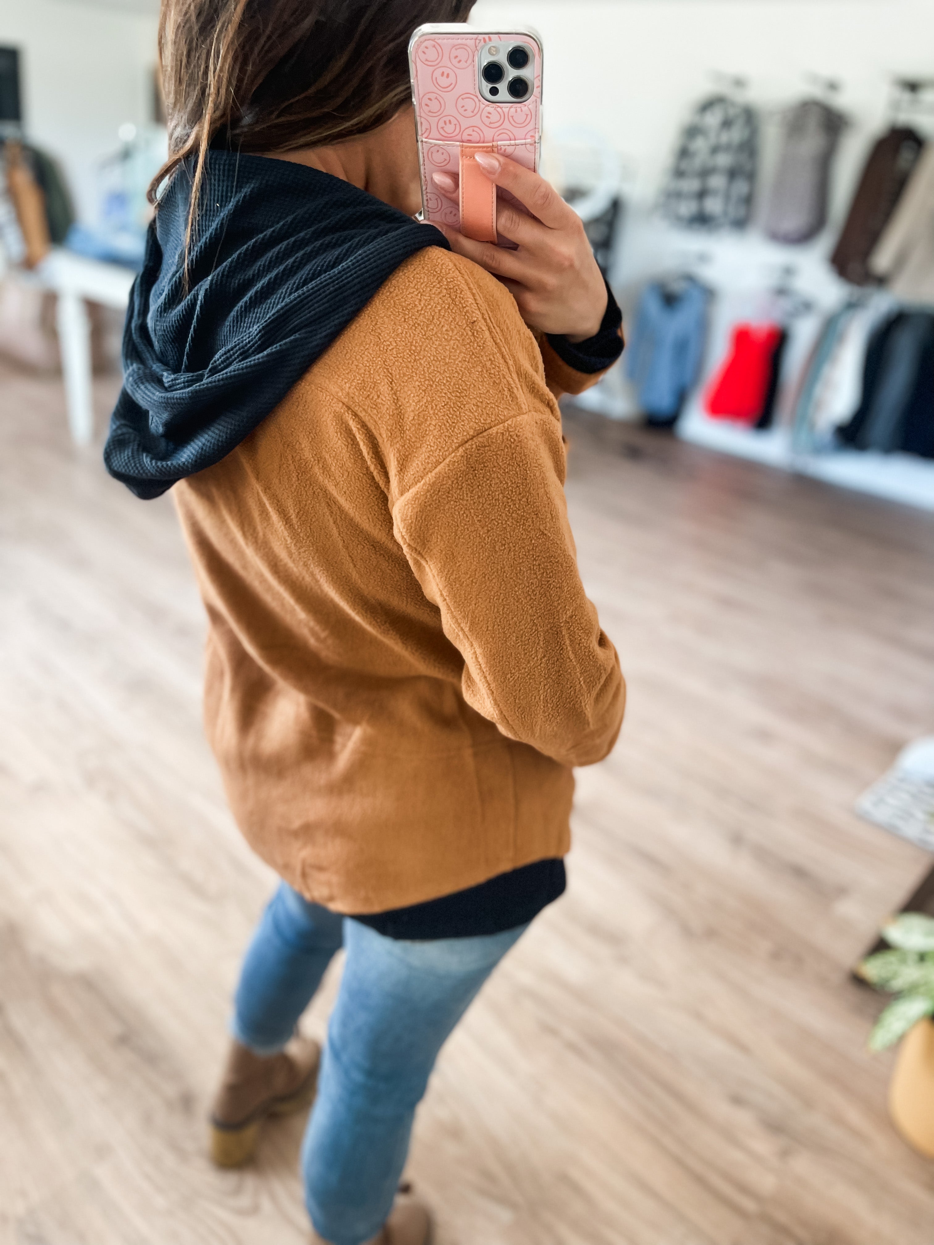 Fleece Hooded Shacket - Camel